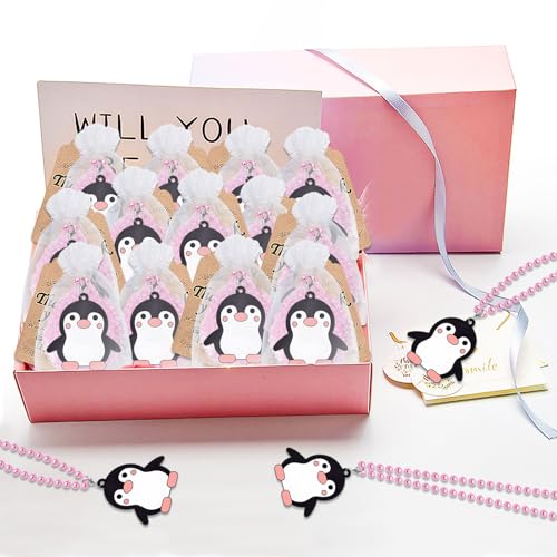 Image of 24 Pack Penguin Necklace Party Favors for Skating Themed Party, Birthday Goodie Bag Filler, Wedding, Engagement, Bridal Shower, Carnival,Photography Props, Home Decorations, pink