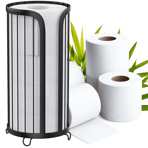 Hovea - Toilettenpapier Aufbewahrung - Für bis zu 3 Rollen - Kompakte Größe - Mit erhöhten Füßen - Toilettenpapierhalter aus Metall - Freistehend - Klopapier Halter - Schwarz - PPT320