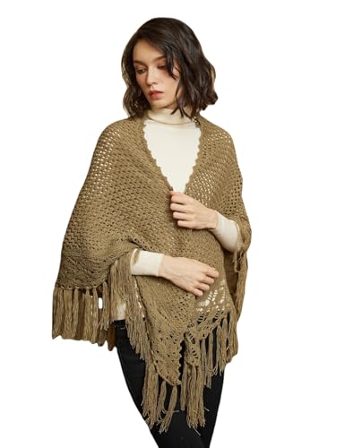 BEAUTELICATE Chal de Ganchillo Mujer Bufanda Punto Triangular Larga Flecos Estolas para Otoño Invierno (Verde Salvia)