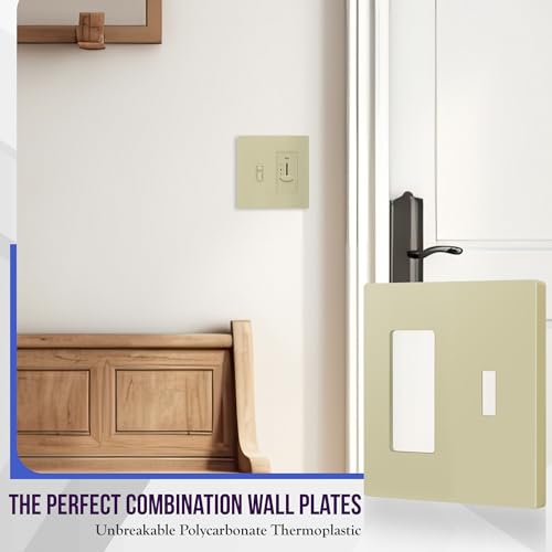 Image of ENERLITES Combination Toggle Light Switch /Decorator Light Switch Plate, Double Switch Wall Plate, Standard Size 2-Gang 4.68 inch x 4.73 inch, Polycarbonate Thermoplastic, Gloss Finish, SI881131-I, Ivory