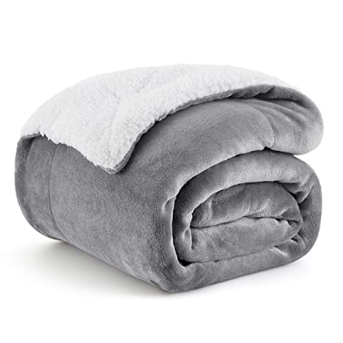 Bedsure GentleSoft Sherpa Fleece Throw Blanket for Couch – Thick and Warm Christmas Blanket for Winter, Soft Fuzzy Plush Throw Gift for Women, Grey, 50×60 Inches