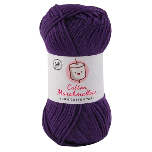 Image of NESTNHAVEN Cotton Marshmallow 100% Cotton Yarn - (50 g, 130 m) - Luxury Yarn for Crochet, Amigurumi, Embroidery, Toys, Garments, Flowers and Hobby Projects (Dark Purple)