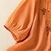 Womens 3/4 Sleeve Tops Button Down Crew Neck Retro Floral Embroidered Top Boho Dressy Casual Blouses Summer Clothing Orange XXL