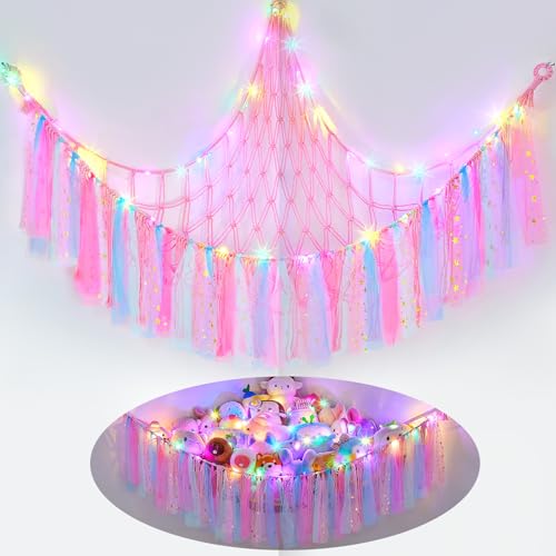 Image of FIOBEE Stuffed Animals Net LED Light Toy Hammock for Kids Bedroom Storage