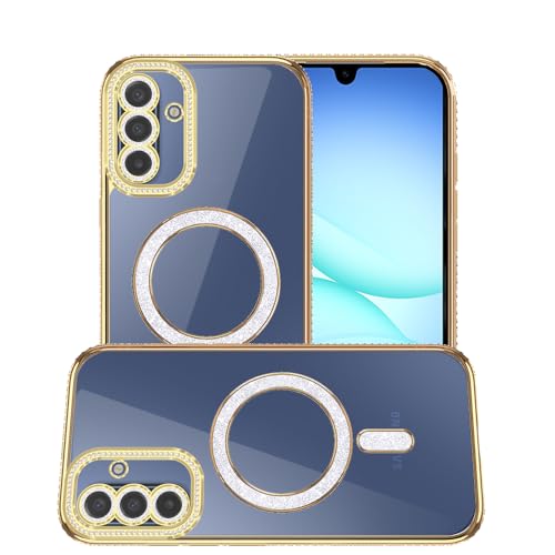 Image of AESTMO Back Cover for Samsung Galaxy A17 / M17 / F17 5G Compatible with MagSafe | Diamond Glitter Case | Luxury Bling Rhinestone Soft Clear TPU Bumper | Camera Lens Protection Cover (Gold)