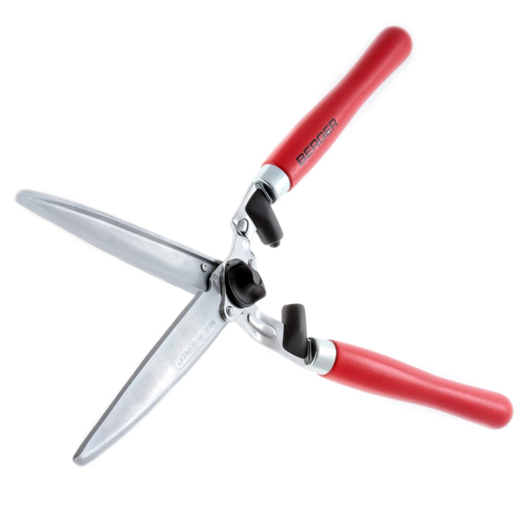 BERGER Heckenschere 4490 mit Buchenholzgriffen | Heckenschere manuell mit 24 cm Schnittlänge | Gerade Klingen & Anschlagdämpfer | Handheckenschere mit 2 Saftrillen | Astabschneider | Made in Germany