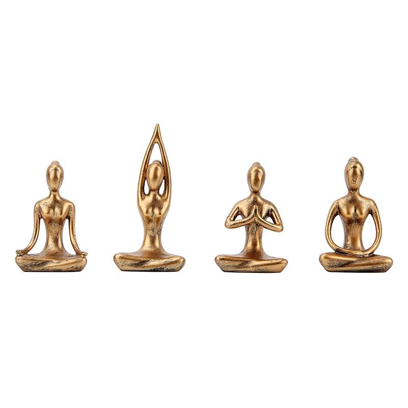 Set de 4 Figuras Abstractas de Yoga en Resina Dorada