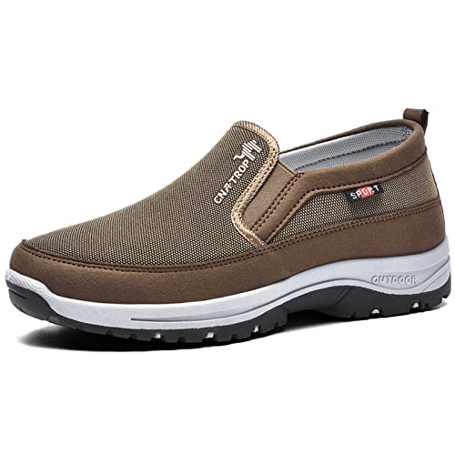 Men's Arch Support Slip-on Canvas Loafers,Outdoor Casual Non Slip Orthopedic Sneakers Flats Walking Boat Shoes (Brown,11)