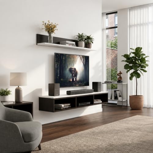 Image of Bros Moon Wall Mounted TV Cabinet, Choco White, MDF, Modern Style, Laminated Finish, for Living Room, Suits TV up to 55 Inches (Choco White, Parallel Roof Top 48 Inches)