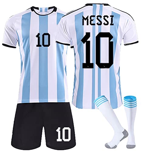 LAOCAO Nuevo 22-23 Argentina No.10 Messi Jersey Set,Conjunto de Camiseta Fútbol,Camiseta Fútbol para Niños Adultos,Pantalones Cortos Conjunto de Camiseta Fútbol con CalcetinesNo.10 Messi-20 Cover