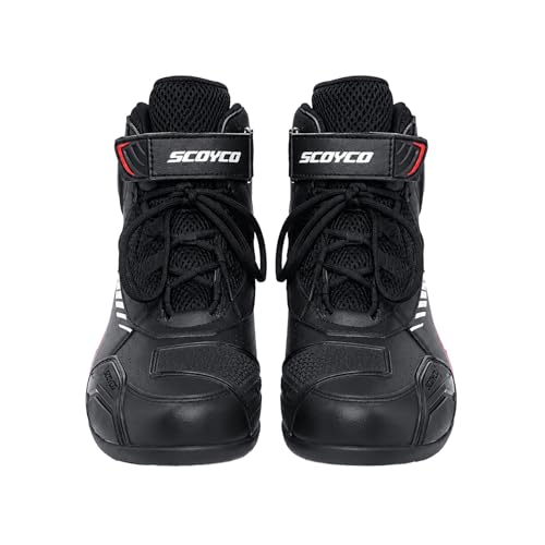Image of Scoyco Motorcycle Shoes for Men, Breathable Protective Street Riding Shoes with Anti-Slip Sole & Ankle Guards - Black