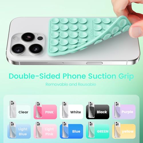 Image of Klearlook Silicone Suction Cup Phone Case Mount Double Sided, Sticky Phone Grip for 6.1-7.2 inch Phones, Phone Accessories Hands-Free Strong Grip Holder for Selfies and Videos, Light Green
