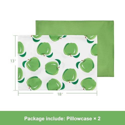 Image of TILLYOU Toddler Pillowcases 13 x 18 Travel Pillow Case 2 Pack, Kids Pillowcases Machine Washable with Envelope Closure, Green Apple & Fruit Green