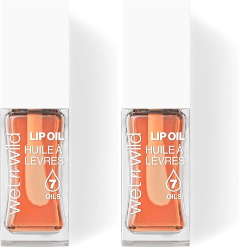 wet n wild Lip Oil - Lightweight, Non-Sticky, Hydrating &amp; Nourishing Formula with Marula &amp; Jojoba Oils, Vegan &amp; Cruelty-Free - Orange Blossom (Pack of 2)