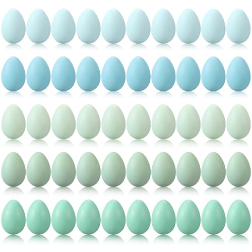 Beeveer 50 Pcs Plastic Easter Eggs Bulk for Easter Hunt 1.6 x 2.4 Inch Colorful Hanging Plastic Eggs for Basket Fillers Party Favor DIY Crafts Decoration(Green Series)