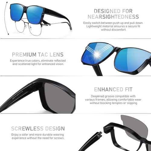 Wzerry Polarized Fit Over Glasses Sunglasses, Wear Over Sunglasses Wrap Around Shades for Men Women UV400 Pretection4