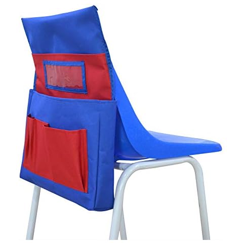 ZKOO Chairback Buddy Organizer Pockets with Name Tag Slot For Kids in 6 Pockets Keeps Student Organized Seat Sack for Classroom Home School Daycare (Blue & red) Cover