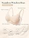 COMFELIE Wireless Bra No Underwire Full Coverage Lace Edge U‑Shape Back Beige 1XL