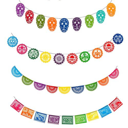 37 Banderas de Fiesta Mexicana 12 metros, Pancartas del día de los Muertos, Decoracion Día de los Muertos Mexico (Guirnalda mexicana)