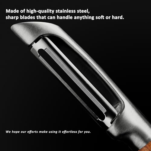 Kuluner Premium 304 Stainless Steel Multifunctional Kitchen Fruit And Vegetable Peeler With Real Wood Handle,Ultra Sharp Strong Blade thumb #1