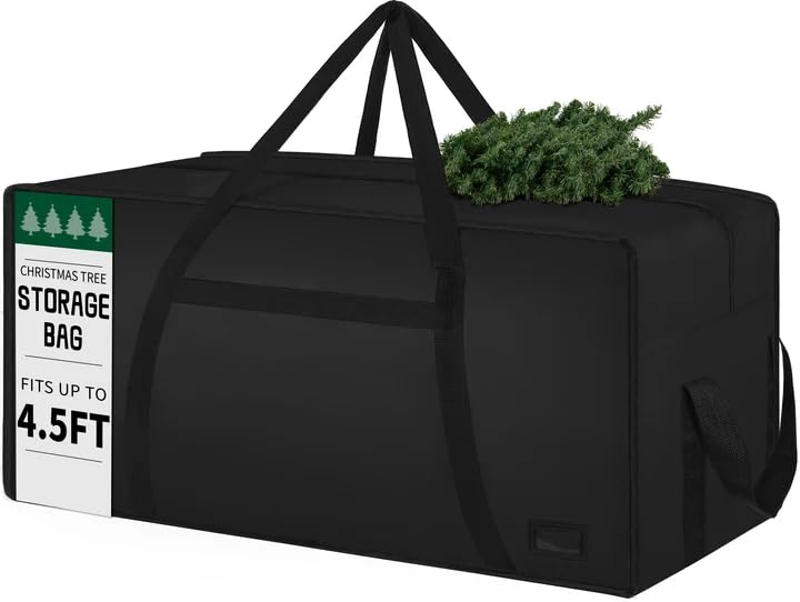 Image of 3FT /4FT /4.5 FT Christmas Tree Storage Bag, Heavy Duty Christmas Tree Bag with Reinforced Handles and Dual Zippers Wide Opening, Large Capacity fits for Artificial Christmas Tree, Black