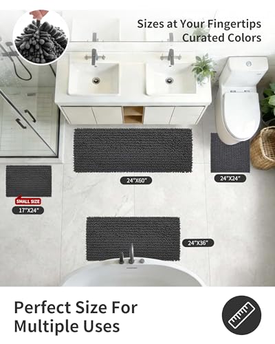 Image of ILANGO Bathroom Rugs Dark Grey 32x20,Extra Soft Absorbent Chenille Bath Rugs,Thick Non-Slip Shaggy Bath Mat,Machine Washable Quick Dry Bath Mats for Bathroom Floor, Tub, Shower Accessories