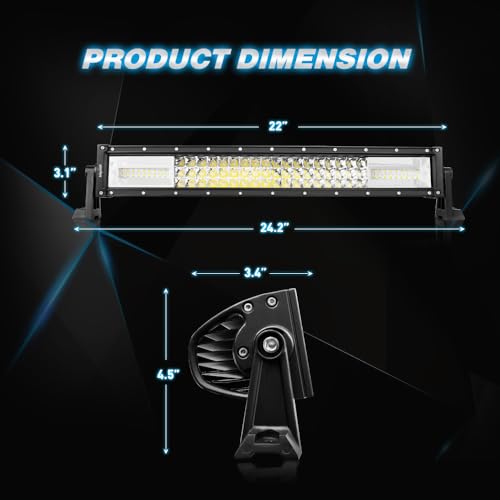 Nilight - 18101C-A LED Light Bar 22Inch 270W White & Amber Triple Row 13500LM Flood Spot Combo Led Bar Off Road Lights for Trucks with Wiring Harness Kit,2 Years Warranty