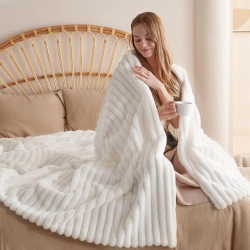 Lanqinglv Kuscheldecke Flauschig Decke Weiß,Dicke Kuscheldecke Plüsch Flanell Decke,Weiche Warme Winter Couchdecke Überwurfdecke Sofadecke...