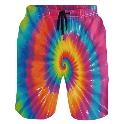 Tie Dye Rainbow Mens Novelty Beach Shorts Swim Trunks Quick Dry Men Casual Board Shorts with Pockets L