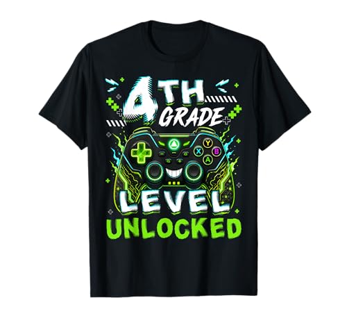 Back to School 4th Grade Level Unlocked Video Gamer Boy Kid T-Shirt