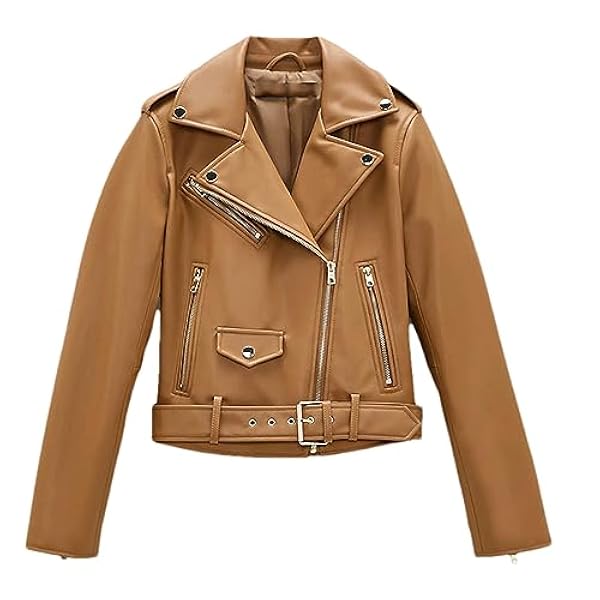 Adhdyuud Vrouwen Casual Lederen Jas Jas Herfst Donkerbruin Faux Lederen Jassen Moto Biker Riem Uitloper