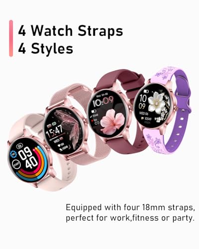 Image of Smart Watches for Women, 1.27'' TFT Fitness Watch With Bluetooth Answer /Make Call,24H Heart Rate /SpO2 /Sleep Monitor /Menstrual Cycle /120+ Sports Fitness Tracker for iPhone Android iOS(4 Straps,Pink)