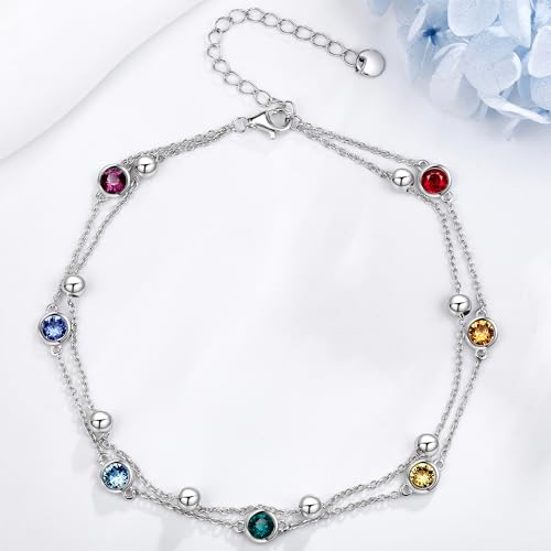 POPLYKE 925 Sterling Silver Crystal Chakra Bracelet Layered Chain Bracelet for Women Crystal Chakra Jewelry3