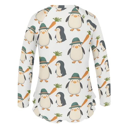 Penguin Carrying Carrot Girls Long Sleeve Swimsuit Rash Guard One Piece Bathing Suits Zipper 3-12T3