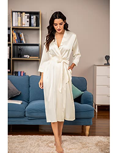 HOTOUCH Womens Bride Bridesmaids Satin Wedding Kimono Bridal Robe Sleepwear Beige, Large - Thumbnail 2