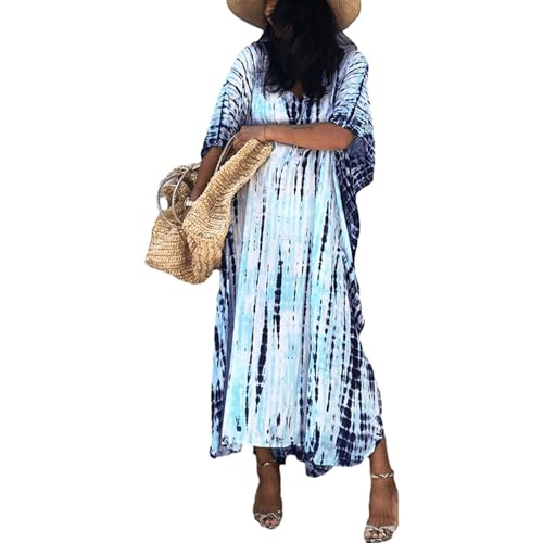 Maillot de bain imprimé avec manches pour femme et robe longue de plage fluide pour les vacances