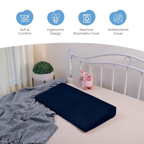Image of Cherilo Wedge Pillow for Baby Acid Reflux | Full Size Elevated Pillow for Crib & Mattress, 28 inch x 14 inch x 3 inch | Helps Elevate Baby for Comfort | Removable Velvet Cover - Navy Blue