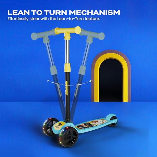 Image of TALIO Kids Kick Scooter for 2-5 Years Boys & Girls- Foldable 3-Wheel Scooter with LED Wheels, 4 Adjustable Heights, BIS Certified, 30kg Capacity - Blue & Yellow (GK-103 /01)