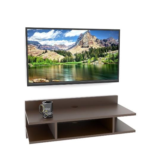 Image of Engineered Wood Set Top Box Stand | Wall Mounted TV Unit Shelf for Router, WiFi, DVD, Gaming Console | Sturdy & Space Saving TV Accessory Organizer (Brown, 50 x 20 x 15 cm) (Brown)