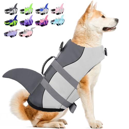 Bess Bridal Dog Life Jacket - Shark Life Vest for Swimming Boating - Reflective Lifejacket Swimsuit for Small Medium Large Dogs - High Buoyancy Lifesaver Preserver with Rescue Handle, Grey Shark L 1 Bess Bridal Dog Life Jacket - Shark Life Vest for Swimming Boating - Reflective Lifejacket Swimsuit for Small Medium Large Dogs - High Buoyancy Lifesaver Preserver with Rescue Handle, Grey Shark L 1