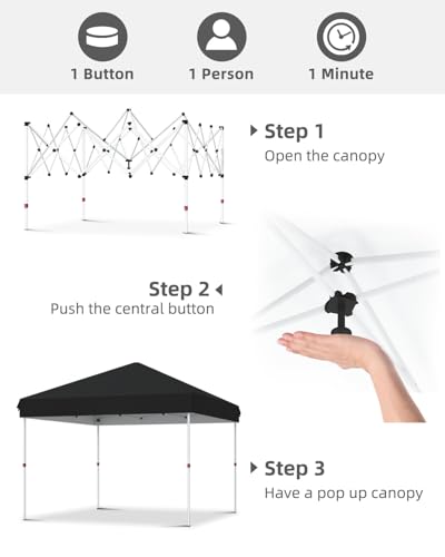 10x10 Heavy Duty Pop Up Canopy Tent - One-Button Setup, Portable Bag Included