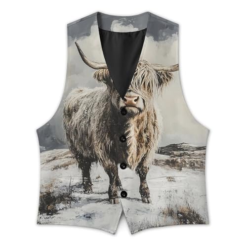 Portrait of Highland Cow Men's Suit Vest Slim Fit V-Ncek Waistcoat Business Casual Vest3