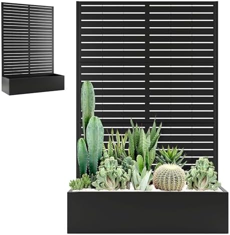 Metal Planter Box with Trellis Privacy Screen, Large Raised Garde...