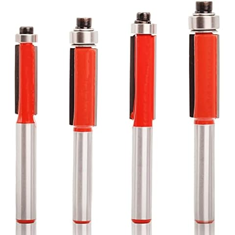 Sinoprotools 4pcs Flush Trim Router Bit Set 1/4 Inch Shank with Bearing, Milling Cutter Tools, Industrial Grade Template Pattern Flush Trimming Router Bit, for Woodworking 1/4" 5/16" 3/8" 1/2" Cover