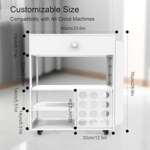 Image of Craft Cart and Organizer Table, Rolling Craft Organizers and Storage with Vinyl Roll Holder, Mobile Crafting Cabinet Workstation, Storage Cart Compatible with Cricut Machine for Craft Room