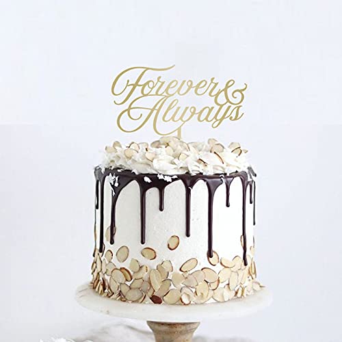 UTF4CForever and Always Cake Topper Wedding Mirror Gold Acrylic Cake Decor Rustic Wreath Bridal Party Decoration Favors Bride Groom Engagement Cake Decorations