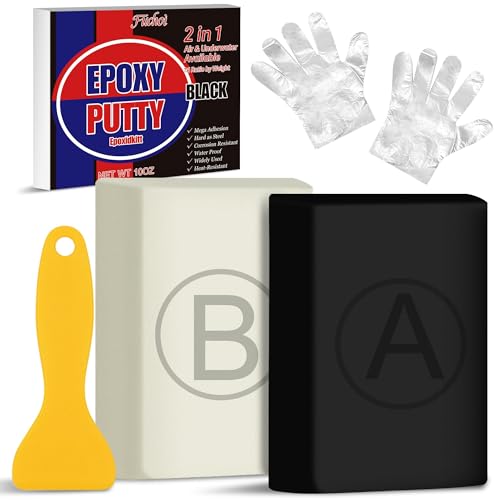 Mastic Epoxy Noir, 280g Pâte à Réparer Epoxy Bicomposant Colle pour Collages Multiples Matériaux Métal, le Bois, le Plastique, la Céramique, Pierre, Réparer les Fuites et Combler les Fissures & Trous