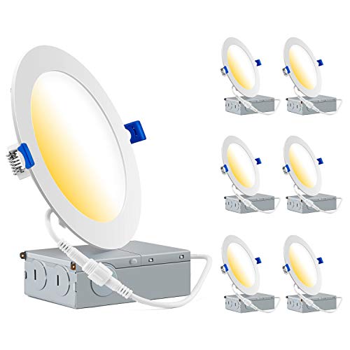 GCN LIGHT 6 Pack 6 Inch LED Recessed Ceiling Light with Junction Box, Dimmable 12W 1000LM, 3000K/4000K/5000K Selectable, Canless Led Recessed Lighting GCN LIGHT 6 Pack 6 Inch LED Recessed Ceiling Light with Junction Box, Dimmable 12W 1000LM, 3000K/4000K/5000K Selectable, Canless Led Recessed Lighting
