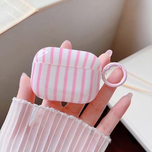 Image of MINSCOSE for AirPods Pro 2nd /1st Generation Clear Case,Cute Striped Pattern Design with Girly Keychain Ring,Soft TPU Protective Shockproof Cover with Cleaner Kit for Airpods Pro /Pro 2-Pink