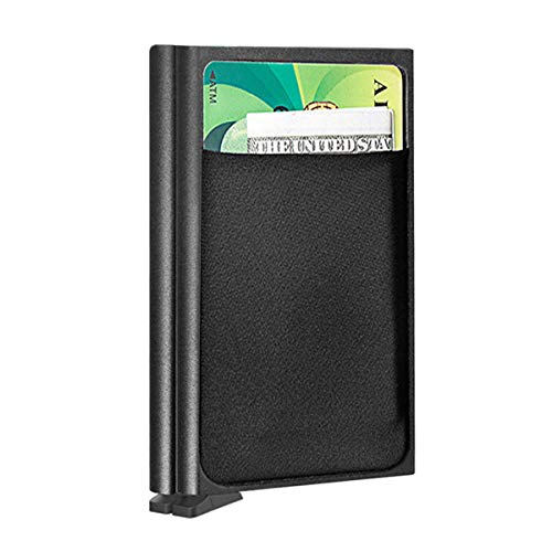 Card Holder, Men Credit Card Holder, Slim Card Case Front Pocket Anti-theft-RFID Auto Pop up Travel Thin Wallets for Men (Black Doulbe Aluminum+Elasticity Pocket ( Hold 12 - 14 Cards )